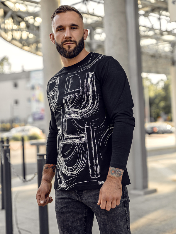 Longsleeve con stampa da uomo nera Bolf 146743