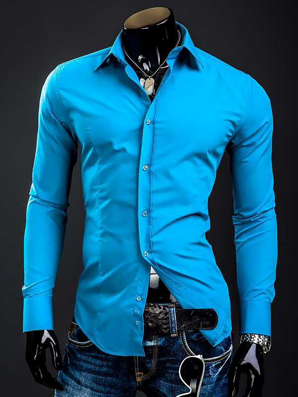 Camicia elegante da uomo turchese a maniche lunghe Bolf 1703A
