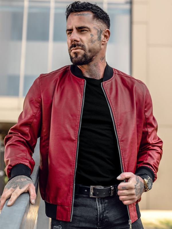 Giacca in pelle tipo bomber da uomo rossa Bolf 1147A