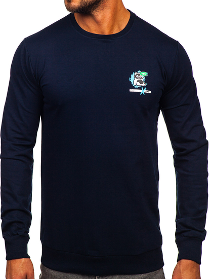 Felpa senza cappuccio con stampa da uomo blu Bolf 8744