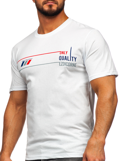 T-shirt in cotone con stampa da uomo bianca Bolf 14772