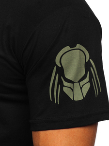 T-shirt da uomo nera in cotone stampato Bolf 192379