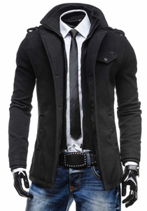 Cappotto monopetto con collo alto da uomo nero Bolf 8853C