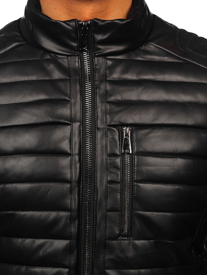 Uomo Giacca da motociclista in pelle trapuntata invernale Nero Bolf 11Z8186