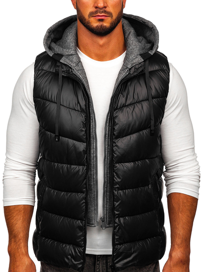 Gilet con cappuccio da uomo nero Bolf 2909