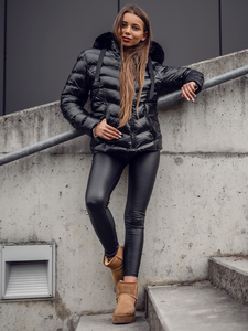 Giubbotto invernale trapuntato con cappuccio da donna nero Bolf 5M3138