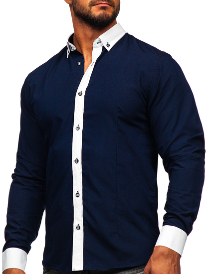 Camicia elegante a maniche lunghe da uomo blu Bolf 21750