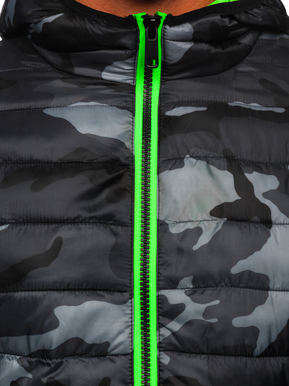 Giacca sportiva di mezza stagione in motivo mimetico da uomo nero-verde Bolf SM83