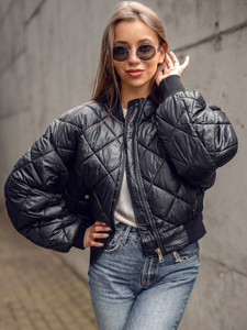 Giacca bomber trapuntata da donna nero Bolf J9089