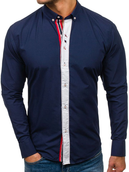 Camicia elegante a manica lunga da uomo blu Bolf 5827-1