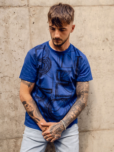 T-shirt da uomo blu con stampa Bolf KS2525TA
