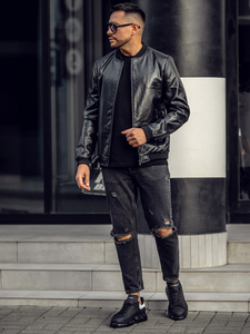 Giacca in pelle tipo bomber da uomo nera Bolf 6803B