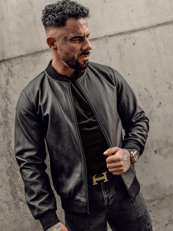 Giacca in pelle tipo bomber da uomo nera Bolf 3A66A