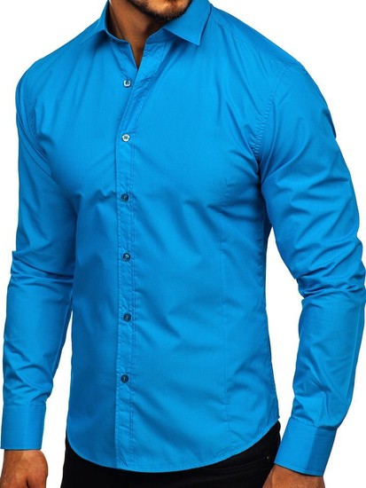 Camicia elegante da uomo turchese a maniche lunghe Bolf 1703