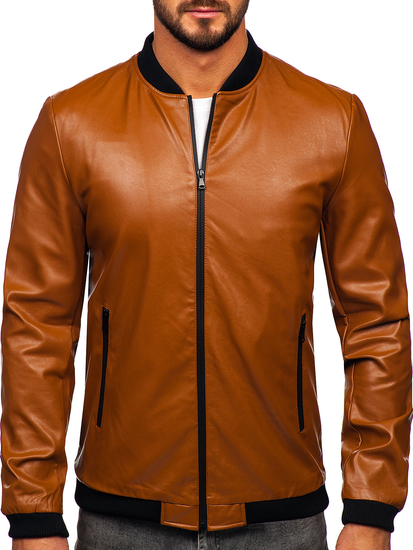 Giacca in pelle tipo bomber da uomo marrone Bolf 6803A