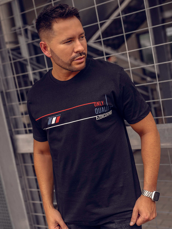 T-shirt in cotone con stampa da uomo nera Bolf 14772A