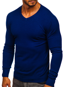 Uomo Maglione con scollo a V Blu Bolf YY03