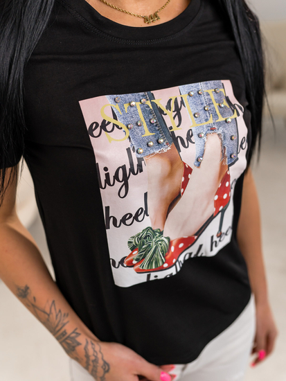 Donna T-shirt stampata Nero Bolf 95T2506