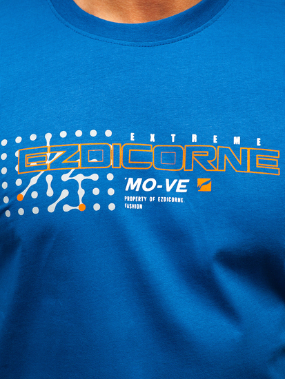 Uomo T-shirt in cotone con stampa Blu Bolf 14732