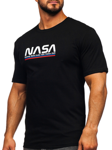 T-shirt da uomo in cotone nero con stampa Bolf 14749