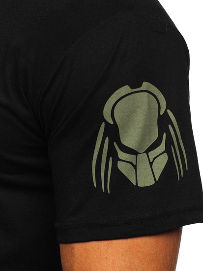 T-shirt da uomo nera in cotone stampato Bolf 192379