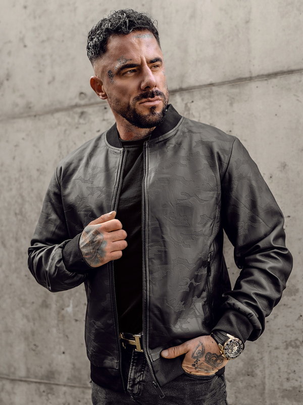 Giacca in pelle tipo bomber da uomo nera Bolf 3A63A