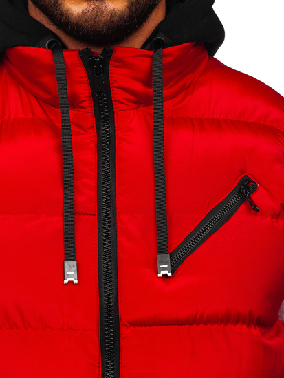 Gilet spesso trapuntato con cappuccio da uomo rosso Bolf 7126