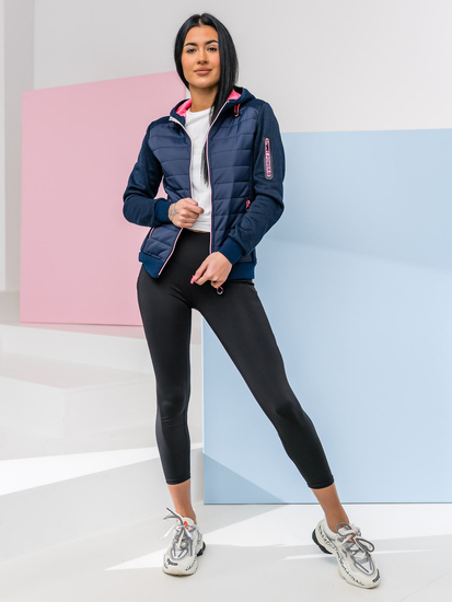 Felpa trapuntata con cappuccio da donna blu navy Bolf KSW4001