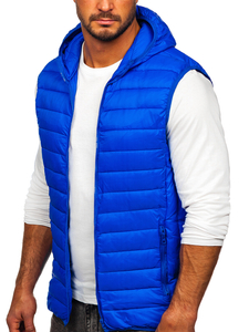 Gilet trapuntato da uomo con cappuccio in colore blu cobalto Bolf LY36