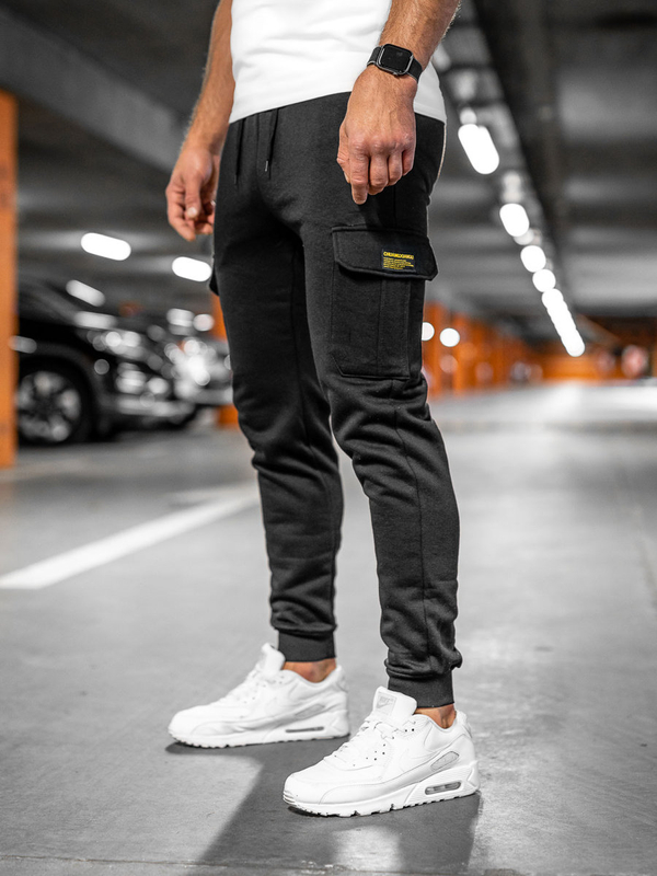Pantaloni tipo cargo da tuta spessi joggers da uomo nero Bolf JX8709A