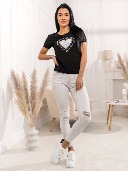 Donna T-shirt stampata Nero Bolf 95T2510
