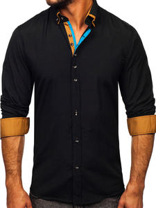 Camicia elegante a manica lunga da uomo nera Bolf 3708-1