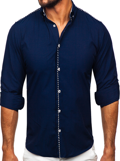 Camicia elegante a maniche lunghe da uomo blu Bolf 6920