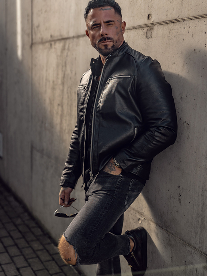 Giacca in pelle da uomo nera Bolf 11Z8003