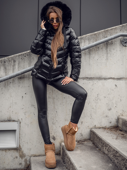 Giubbotto invernale trapuntato con cappuccio da donna nero Bolf 5M3138