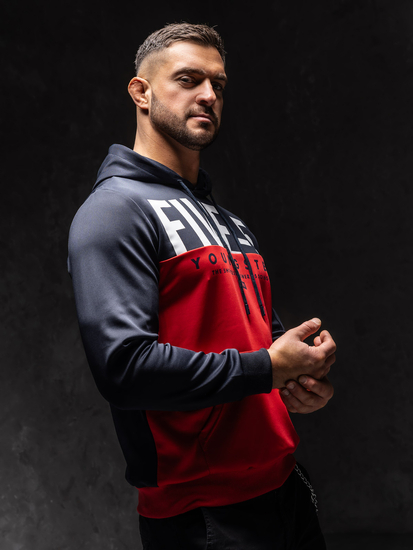 Felpa con stampa con cappuccio da uomo rossa Bolf HY972