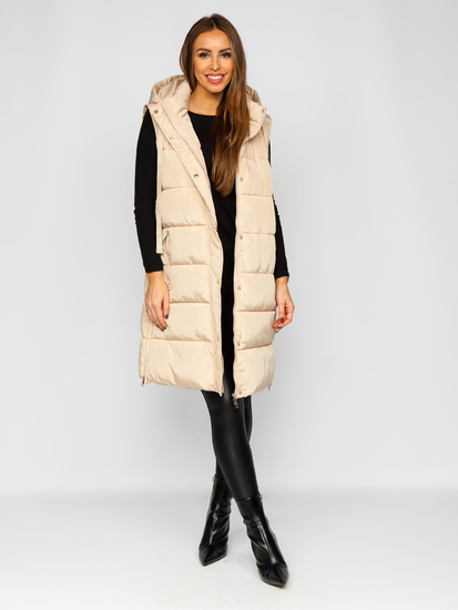 Gilet lungo trapuntato oversize da donna beige Bolf 81276