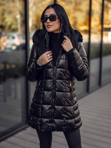 Giubbotto trapuntato lungo cappotto con cappuccio invernale da donna nero Bolf 16M9120A