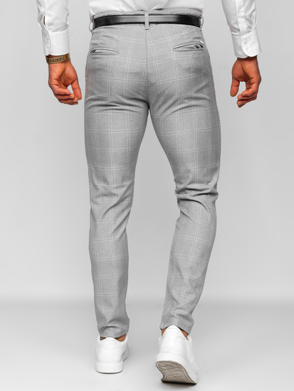 Uomo Pantaloni eleganti a quadri Grigio-Bianco Bolf 0036