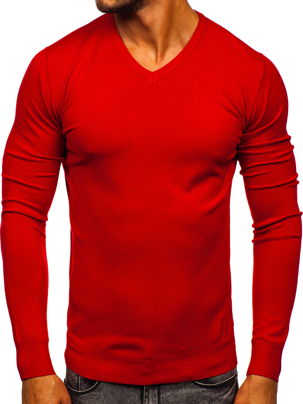 Maglione a scollo V da uomo rosso Bolf YY03