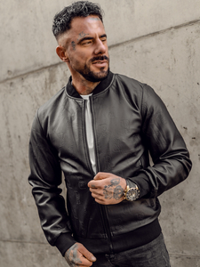 Giacca in pelle tipo bomber da uomo nera Bolf 3A66A