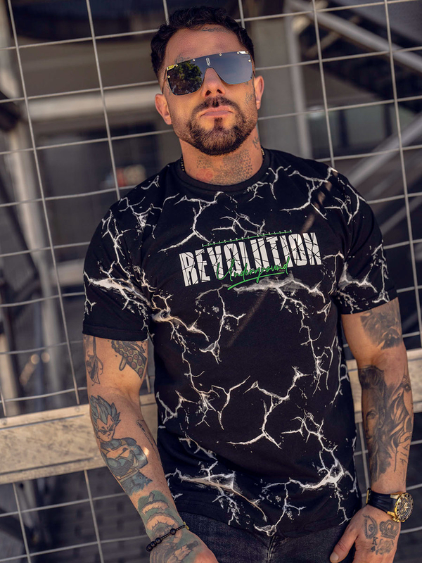 T-shirt da uomo in cotone nero con stampa Bolf 14717A