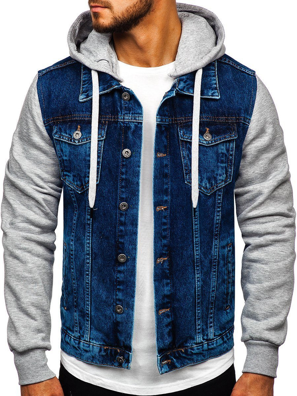 Giacca in denim con cappuccio da uomo blu Bolf 211902