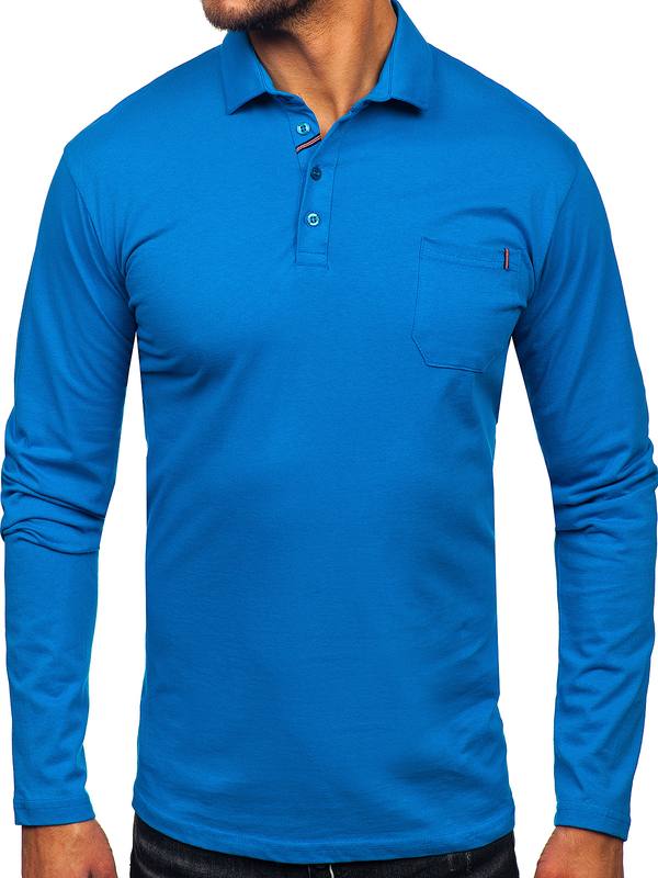 Uomo Polo in cotone a maniche lunghe Blu Bolf 5120