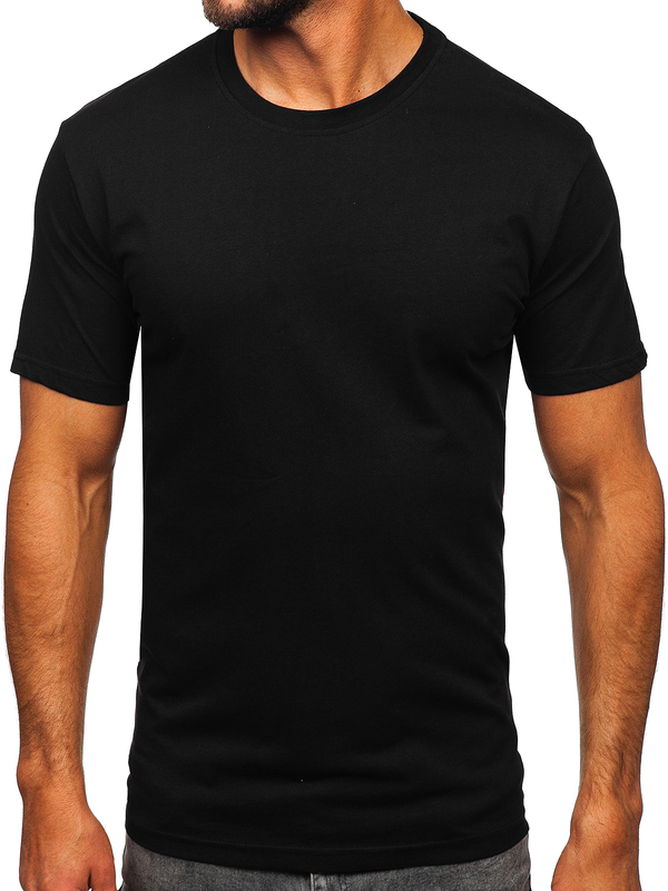 T-shirt da uomo in cotone nero senza stampa Bolf 14291