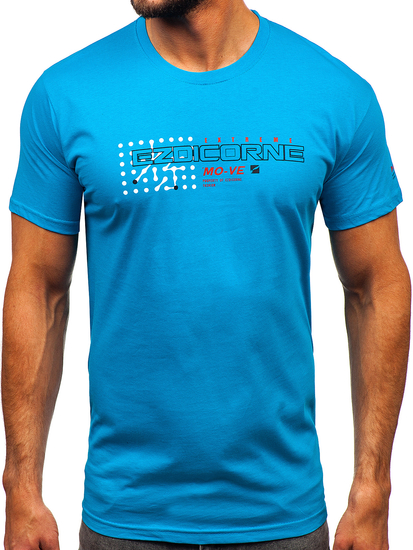 Uomo T-shirt in cotone con stampa Turchese Bolf 14732