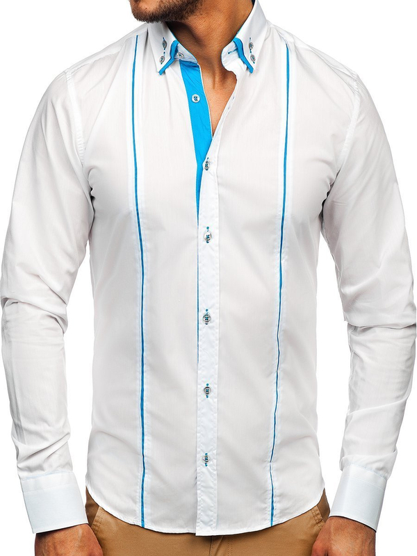 Elegante camicia a manica lunga da uomo bianca Bolf 4744