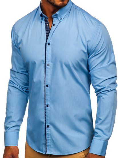 Camicia elegante a maniche lunghe azzurra da uomo Bolf 7724