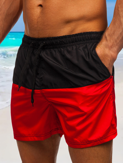Pantaloncini da bagno corti da uomo nero-rossi Bolf HM058