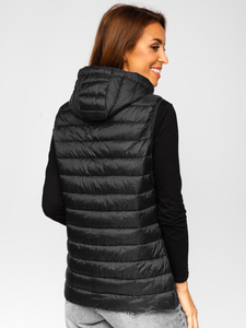 Gilet trapuntato con cappuccio da donna nero Bolf 23039